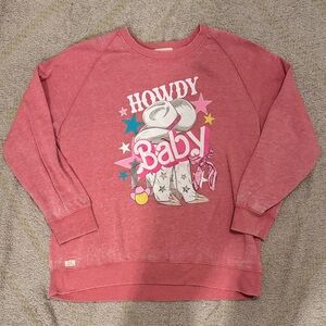 Simply Southern Comfy Howdy Baby Western Graphic Sweatshirt Pink Sz LG
